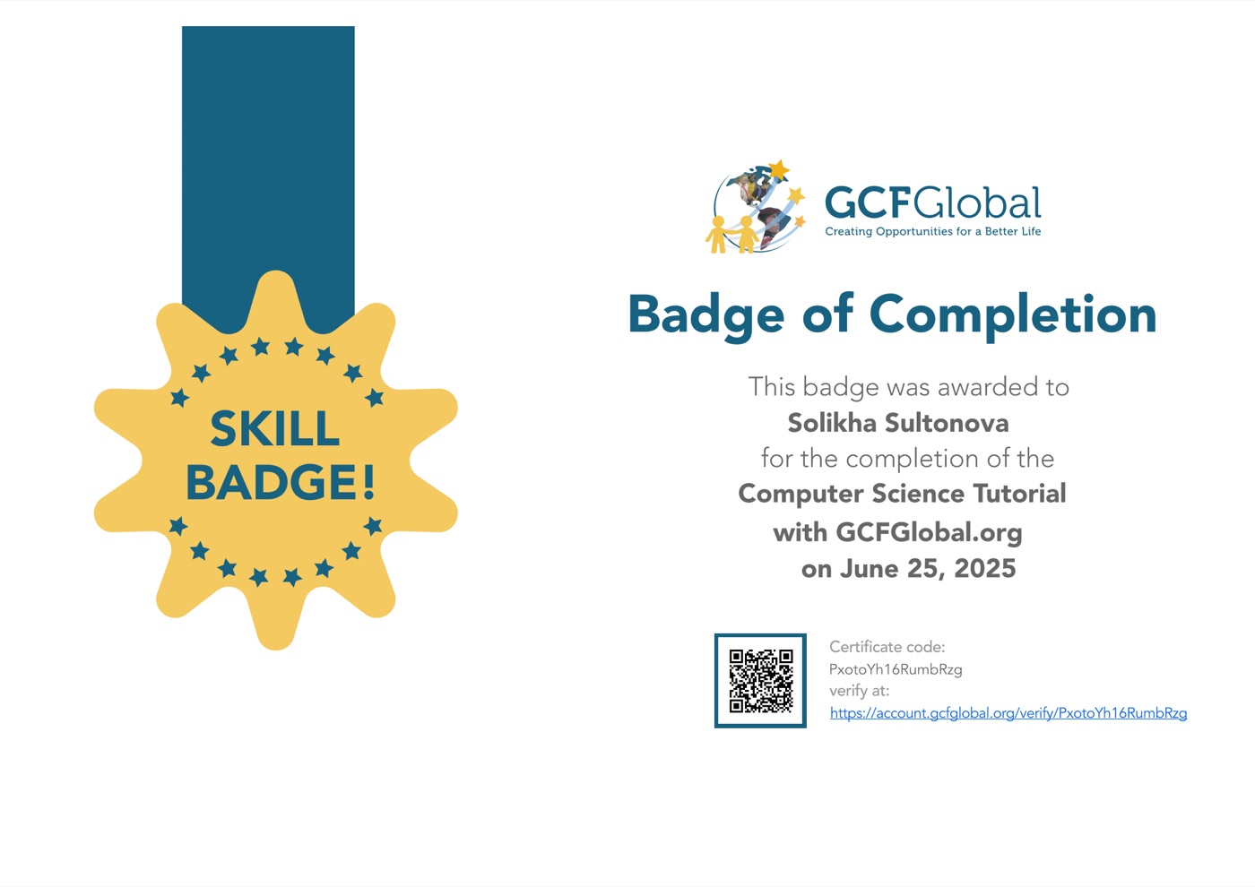 Computer Science Tutorial badge