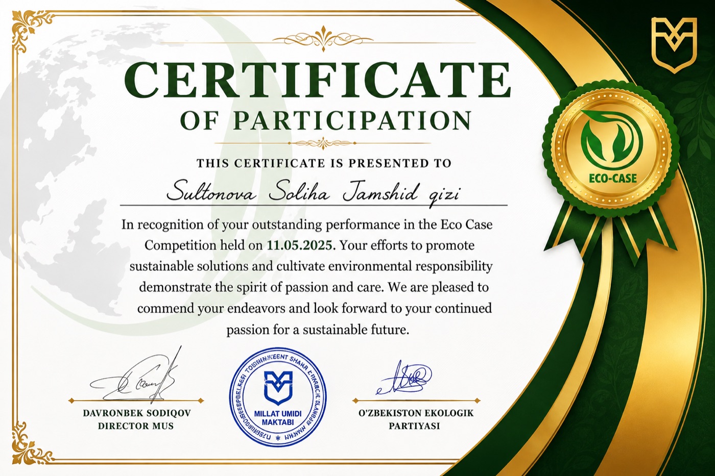 Eco Case certificate of participation